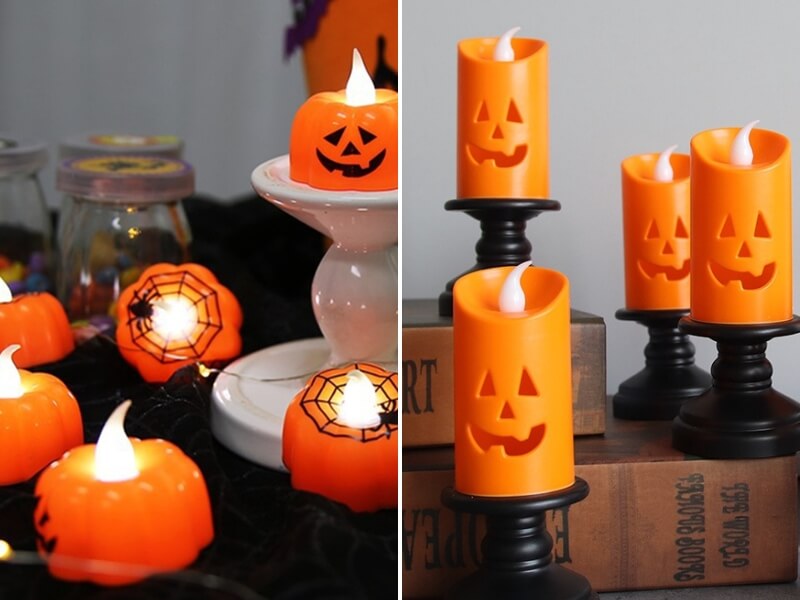 Nến hình mặt quỷ, mạng nhện, quả bí cũng được nhiều người lựa chọn để trang trí văn phòng 