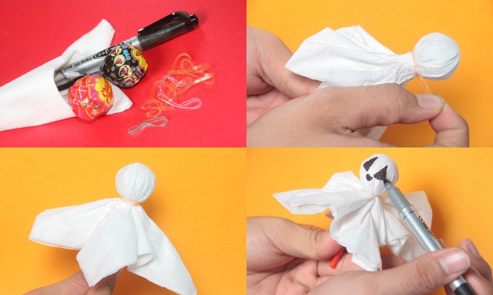 Các bước trang trí kẹo Halloween hình ma đáng yêu cực đơn giản